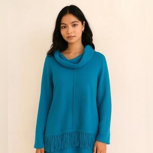 Pure Handknit Blue Fringe boho sweater